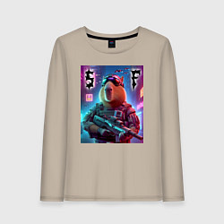 Лонгслив хлопковый женский Capybara soldier - special forces, цвет: миндальный