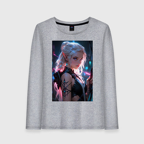 Женский лонгслив Прекрасная девушка-эльф с луком / Меланж – фото 1