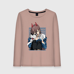Лонгслив хлопковый женский Человек-бензопила Пауэр и кошка, цвет: пыльно-розовый