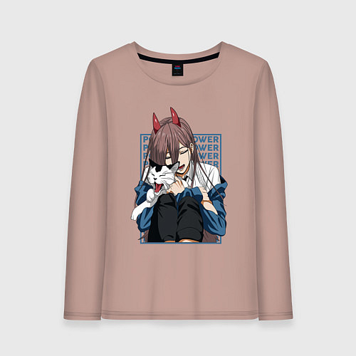 Женский лонгслив Человек-бензопила Пауэр и кошка / Пыльно-розовый – фото 1
