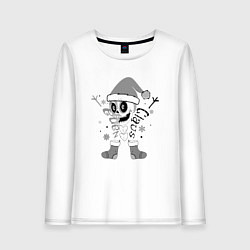 Лонгслив хлопковый женский Новогодний скелетик чб, цвет: белый
