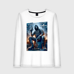 Лонгслив хлопковый женский One shot one kill no luck just skill - motto, цвет: белый