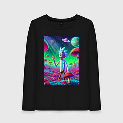 Лонгслив хлопковый женский Рик потерял Морти на грибной планете, цвет: черный