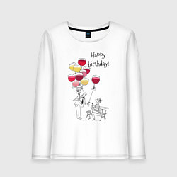 Лонгслив хлопковый женский Happy Birthday air glasses, цвет: белый
