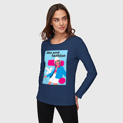 Лонгслив хлопковый женский Я и мода pop art, цвет: тёмно-синий — фото 2
