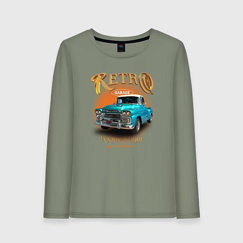 Женский лонгслив Ретро гараж и автомобиль Chevrolet Apache / Авокадо – фото 1