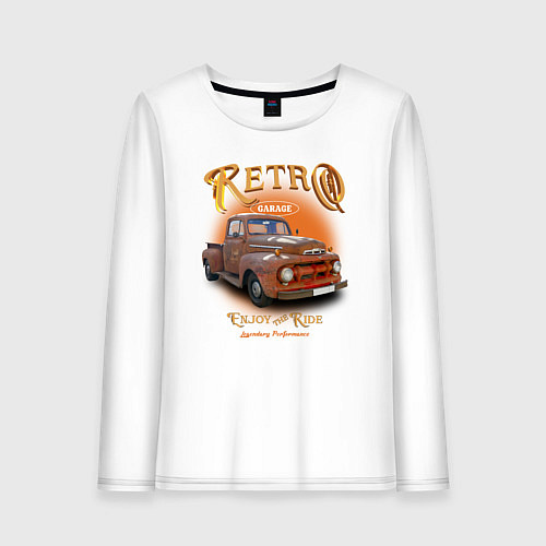 Женский лонгслив Ретро гараж и автомобиль Ford F / Белый – фото 1