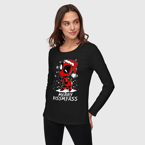 Женский лонгслив Deadpool - merry kiss my ass / Черный – фото 3