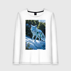 Лонгслив хлопковый женский Кристальный волк на снегу, цвет: белый