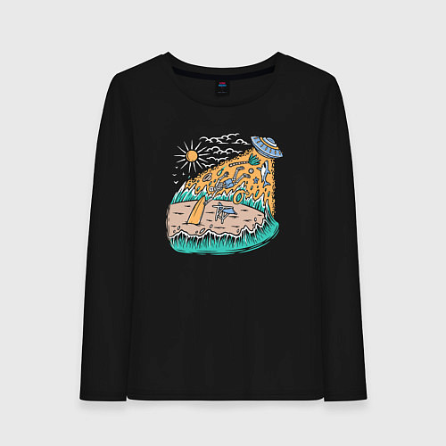 Женский лонгслив НЛО на пляже / Черный – фото 1