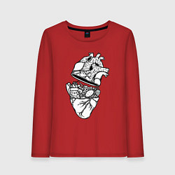 Лонгслив хлопковый женский Сердце фастфуда, цвет: красный