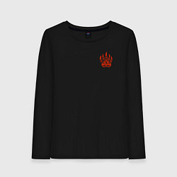 Лонгслив хлопковый женский Велеса печать - лапа медведя, цвет: черный