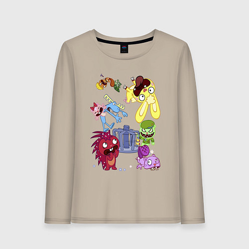 Женский лонгслив Happy three friends - carousel / Миндальный – фото 1