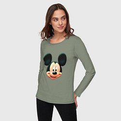 Лонгслив хлопковый женский Mickey mouse head, цвет: авокадо — фото 2