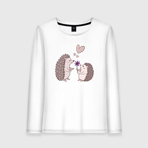 Женский лонгслив Свидание влюбленных ежиков / Белый – фото 1