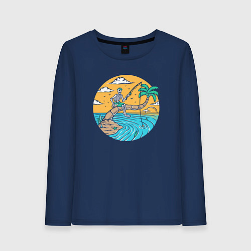 Женский лонгслив Рыбалка на пальме / Тёмно-синий – фото 1