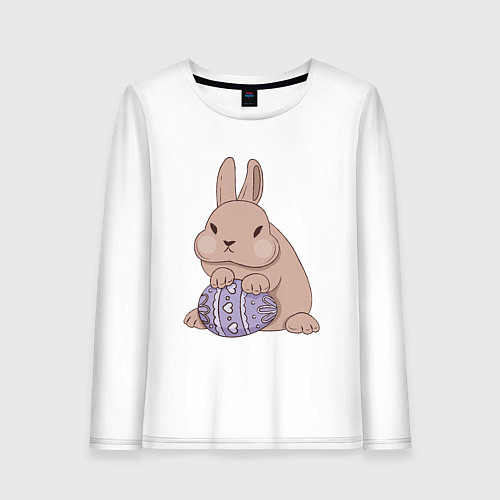 Женский лонгслив Пасхальный кролик с яйцом / Белый – фото 1