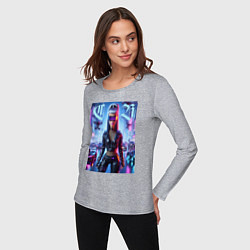 Лонгслив хлопковый женский Cyber girl Barbie - neon glow, цвет: меланж — фото 2