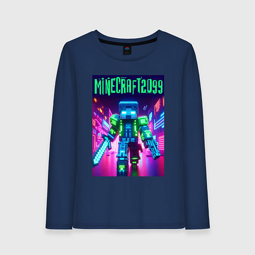 Женский лонгслив Minecraft 2099 - neon glow fantasy / Тёмно-синий – фото 1