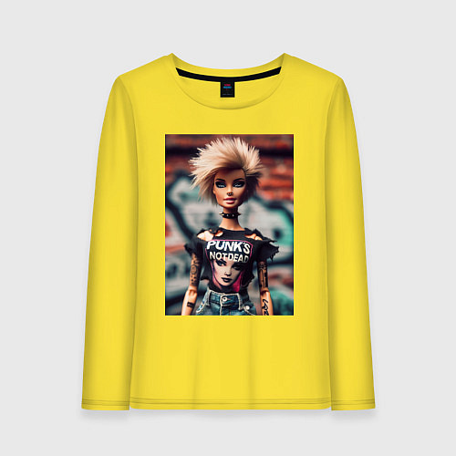 Женский лонгслив Punks not dead - Barbie ai art / Желтый – фото 1
