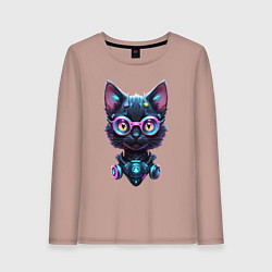 Женский лонгслив Прикольный котёнок - киберпанк