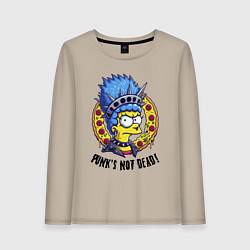 Лонгслив хлопковый женский Мардж Симпсон на фоне пиццы - панк жив, цвет: миндальный