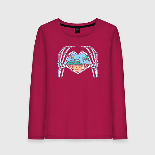 Женский лонгслив Сердце пляжа / Маджента – фото 1