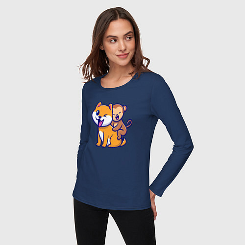 Женский лонгслив Собачка и обезьянка / Тёмно-синий – фото 3