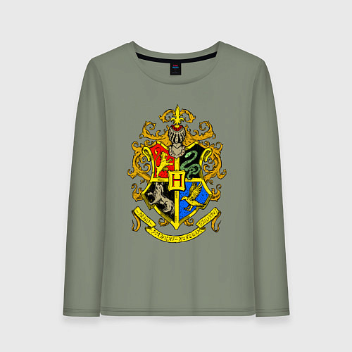 Женский лонгслив Хогвартс - герб / Авокадо – фото 1