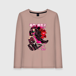 Лонгслив хлопковый женский Клинок рассекающий демонов Незуко луна, цвет: пыльно-розовый