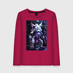 Лонгслив хлопковый женский Киборг лиса с неоновой подсветкой, цвет: маджента