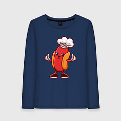 Лонгслив хлопковый женский Хот-дог повар, цвет: тёмно-синий