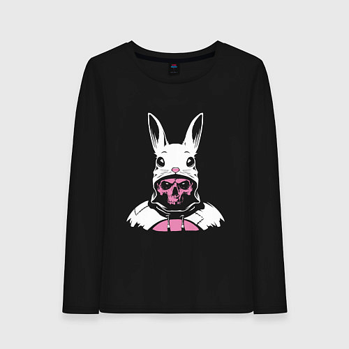 Женский лонгслив Череп - кролик / Черный – фото 1