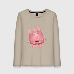 Лонгслив хлопковый женский Cartoon monster pink, цвет: миндальный