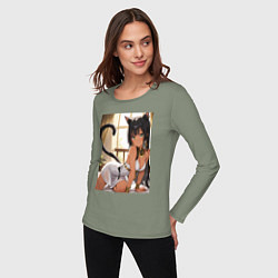 Лонгслив хлопковый женский Сфинкс в древнем Египте, цвет: авокадо — фото 2