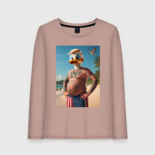 Женский лонгслив Donald Duck-Trump on a Florida beach / Пыльно-розовый – фото 1