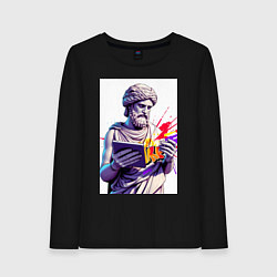 Лонгслив хлопковый женский Античная статуя и граффити, цвет: черный