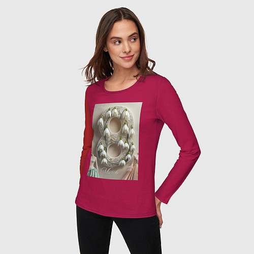 Женский лонгслив Ландыши девушкам на 8 марта / Маджента – фото 3