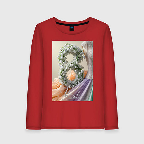 Женский лонгслив Ландыши 8 марта / Красный – фото 1