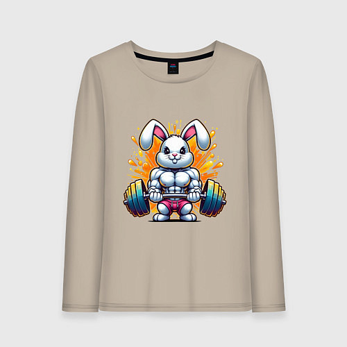 Женский лонгслив Gym bunny barbell / Миндальный – фото 1