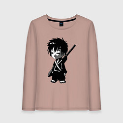 Лонгслив хлопковый женский Маленький воин-самурай, цвет: пыльно-розовый