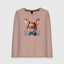 Лонгслив хлопковый женский Кролик мальчик в очках, цвет: пыльно-розовый