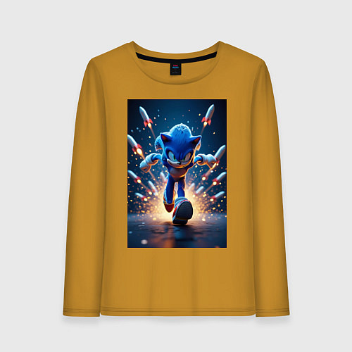 Женский лонгслив Соник убегает от ракет / Горчичный – фото 1
