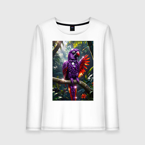Женский лонгслив Попугай из драгоценных камней / Белый – фото 1