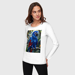 Лонгслив хлопковый женский Попугай из драгоценных камней, цвет: белый — фото 2