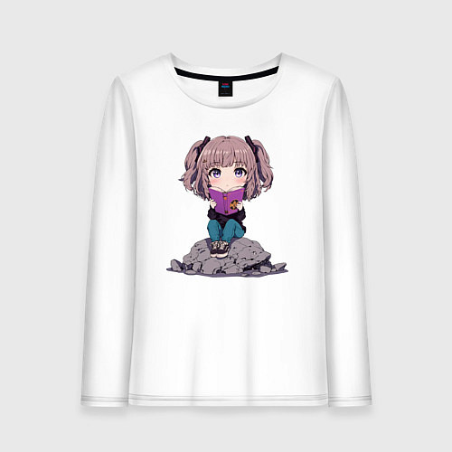 Женский лонгслив Аниме тиби и книга / Белый – фото 1