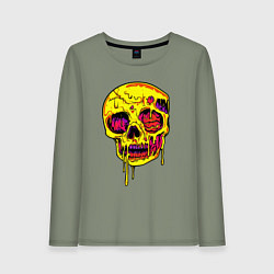 Лонгслив хлопковый женский Желтый растекшийся череп, цвет: авокадо