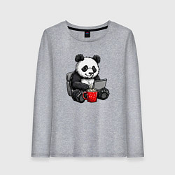 Женский лонгслив Панда с кофе за ноутбуком