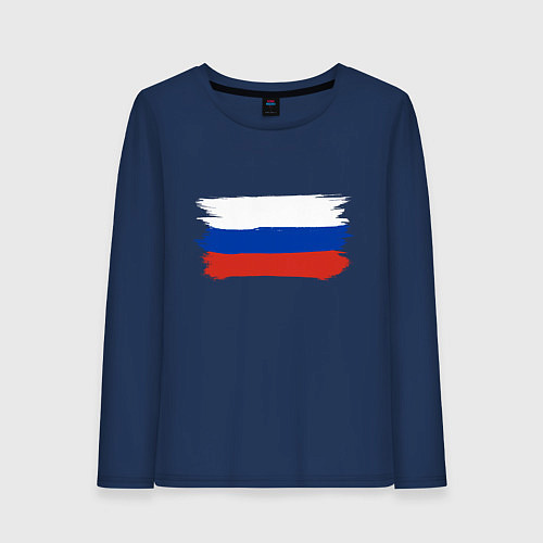 Женский лонгслив Флаг россии нарисованный / Тёмно-синий – фото 1