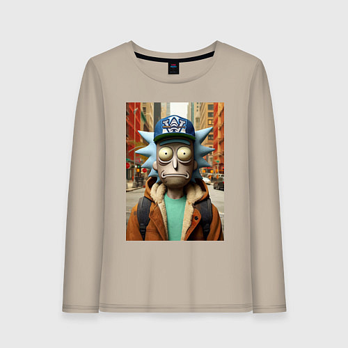 Женский лонгслив Рик Санчес в Нью-Йорке - нейроарт / Миндальный – фото 1